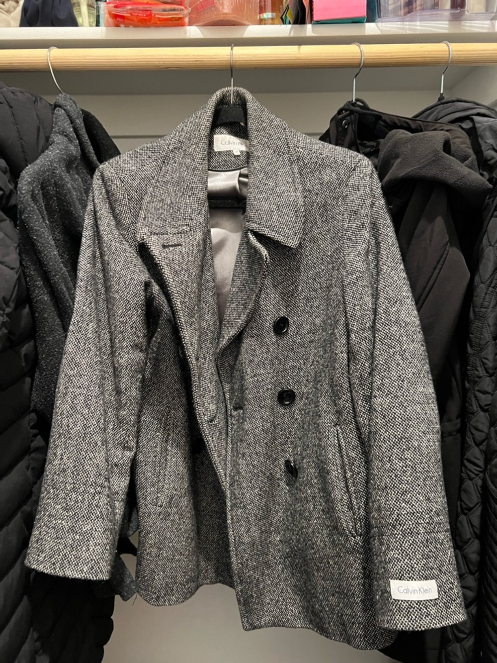 Calvin Klein Gray Herringbone Pea Coat